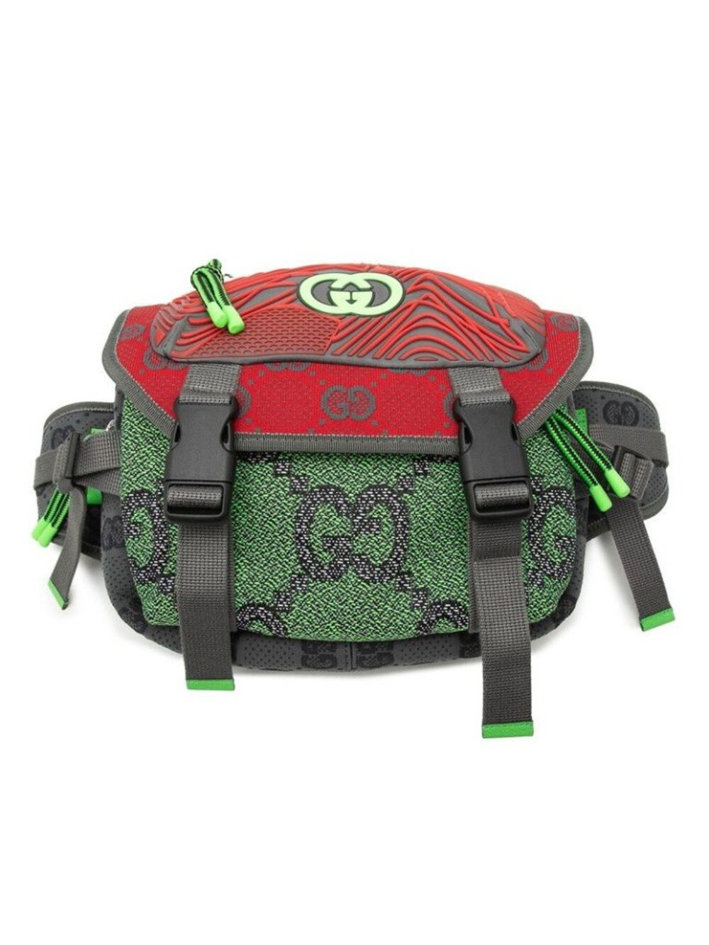 Gucci GG Nylon Small Backpack Belt Bag Red Green Gray Leather Rubber - Picture 4 of 8